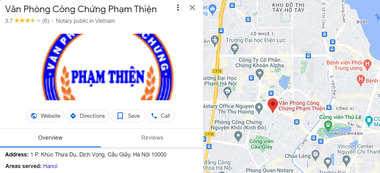 Thông tin địa chỉ Văn Phòng công chứng Phạm Thiện, thành phố Hà Nội