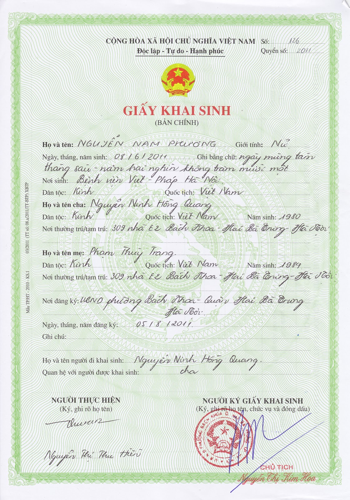 Dịch thuật giấy khai sinh