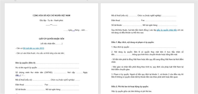 giấy ủy quyền nhận tiền công chứng