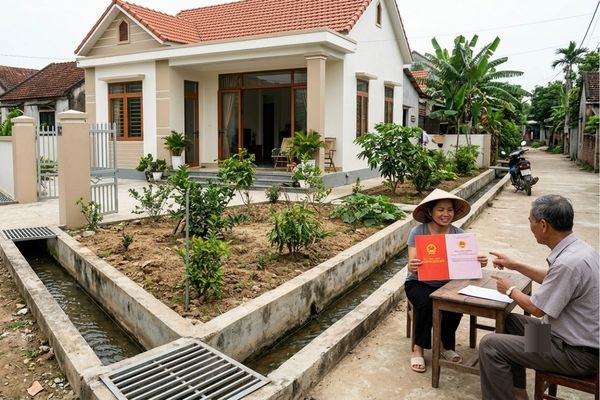 Mua nhà đất có sổ đỏ nhưng đất có rãnh thoát nước chung
