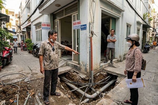 Bán nhà có công trình ngầm (hầm cầu, đường ống) đi qua nhà hàng xóm