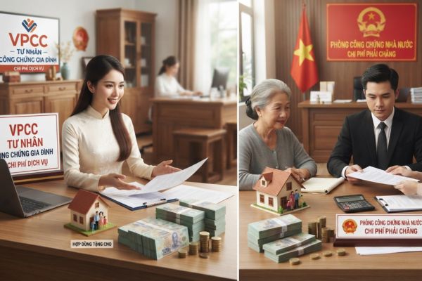 So sánh chi phí tặng cho nhà đất tại VPCC tư nhân và Phòng công chứng nhà nước