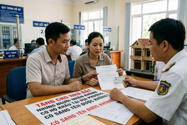 Tặng cho nhà đất nhưng người nhận không có hộ khẩu tại địa phương: Có sang tên được không?