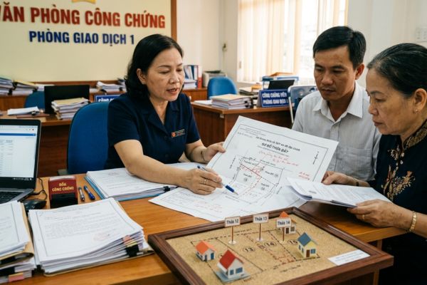 Thủ tục công chứng tặng cho nhà đất bị trùng thửa, lệch sơ đồ địa chính