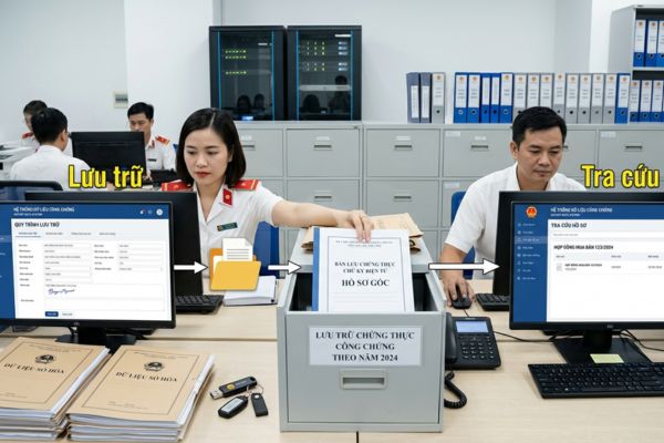 Quy trình lưu trữ và tra cứu bản lưu chứng thực chữ ký điện tử trên hệ thống dữ liệu công chứng